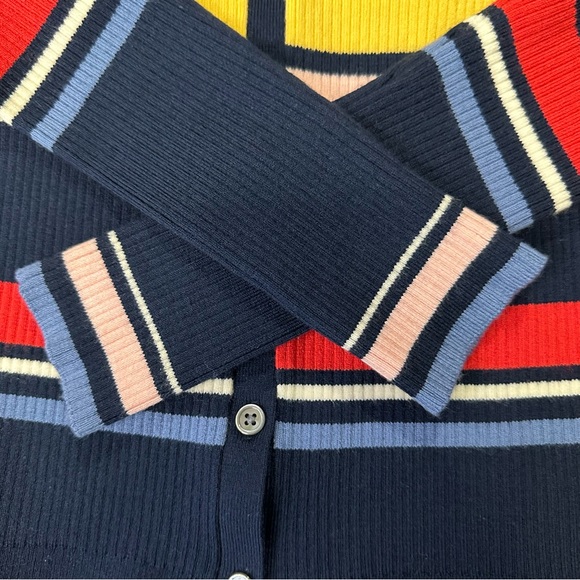 Frame Women’s Navy Multi Color Stripe Off The Shoulders Buttoned Sweater XS - Picture 9 of 12
